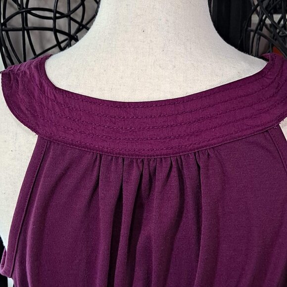 Ann Taylor Loft Size 6 Purple Sleeveless Ruffle Neck Tie Waist Dress EUC - Picture 8 of 13